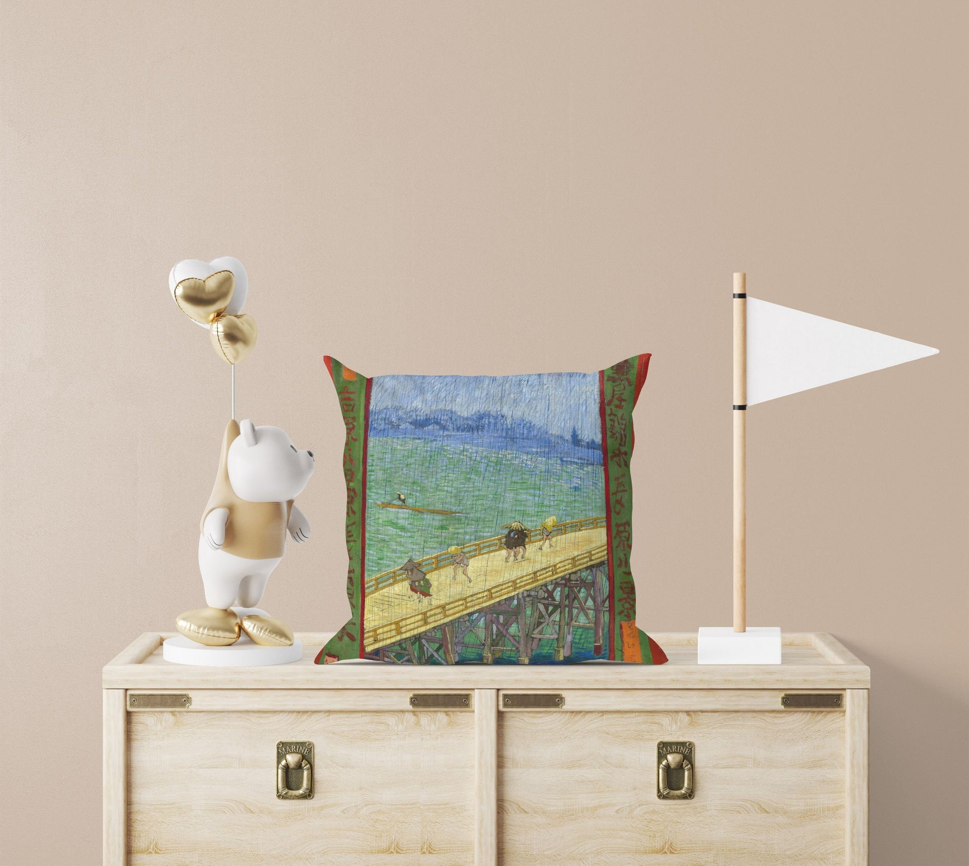 Vincent Van Gogh Famous Art Bridge In The Rain (After Hiroshige), Toss Pillow, Throw Pillow, Artist Pillow, Blue Pillow, Contemporary Pillow