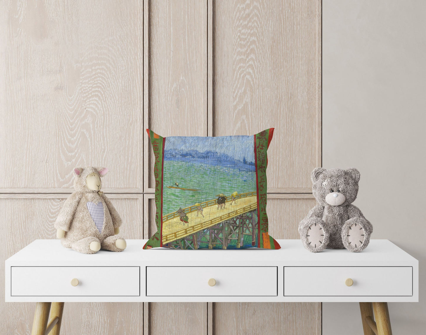 Vincent Van Gogh Famous Art Bridge In The Rain (After Hiroshige), Toss Pillow, Throw Pillow, Artist Pillow, Blue Pillow, Contemporary Pillow