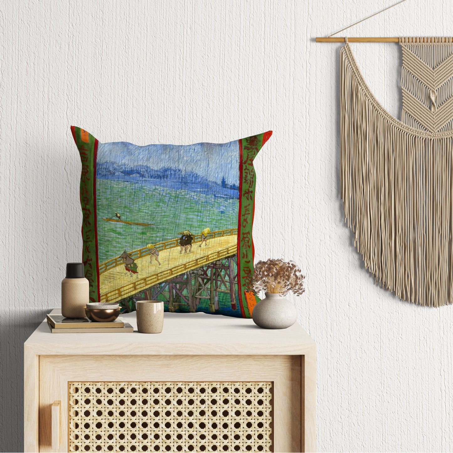 Vincent Van Gogh Famous Art Bridge In The Rain (After Hiroshige), Toss Pillow, Throw Pillow, Artist Pillow, Blue Pillow, Contemporary Pillow