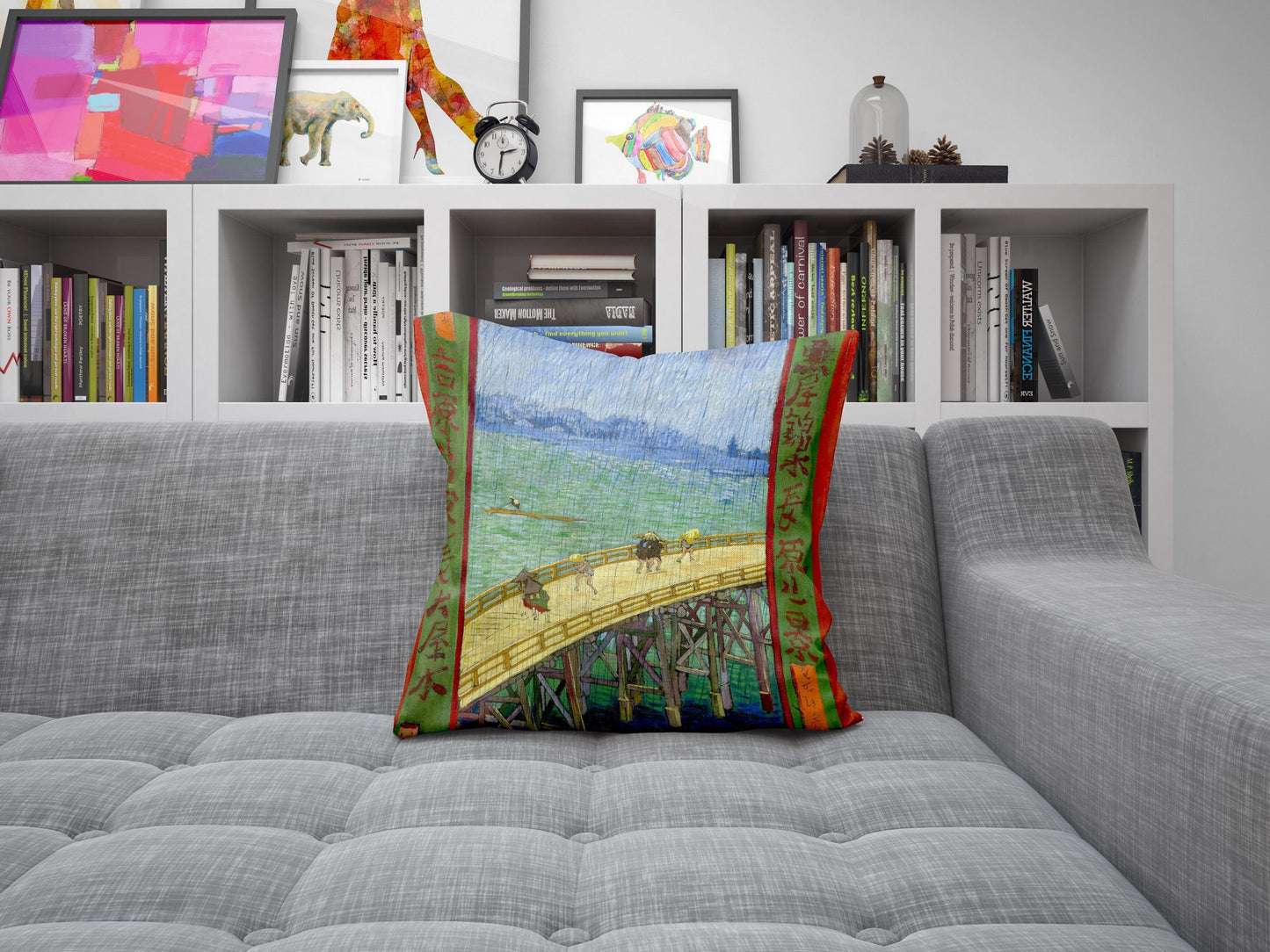Vincent Van Gogh Famous Art Bridge In The Rain (After Hiroshige), Toss Pillow, Throw Pillow, Artist Pillow, Blue Pillow, Contemporary Pillow