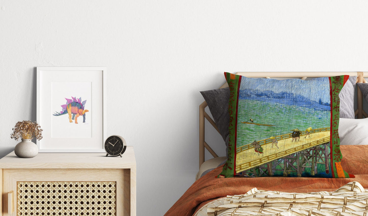 Vincent Van Gogh Famous Art Bridge In The Rain (After Hiroshige), Toss Pillow, Throw Pillow, Artist Pillow, Blue Pillow, Contemporary Pillow