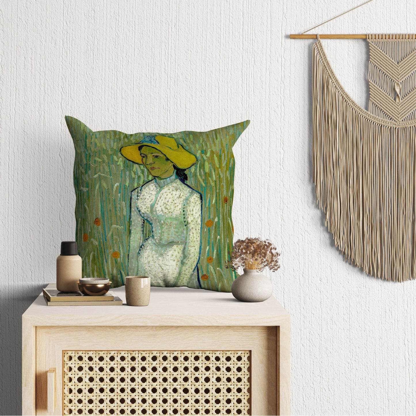 Vincent Van Gogh Famous Art Girl In White, Toss Pillow, Abstract Pillow, Art Pillow, Green Pillow Cases, 22X22 Pillow Cover, Sofa Pillows