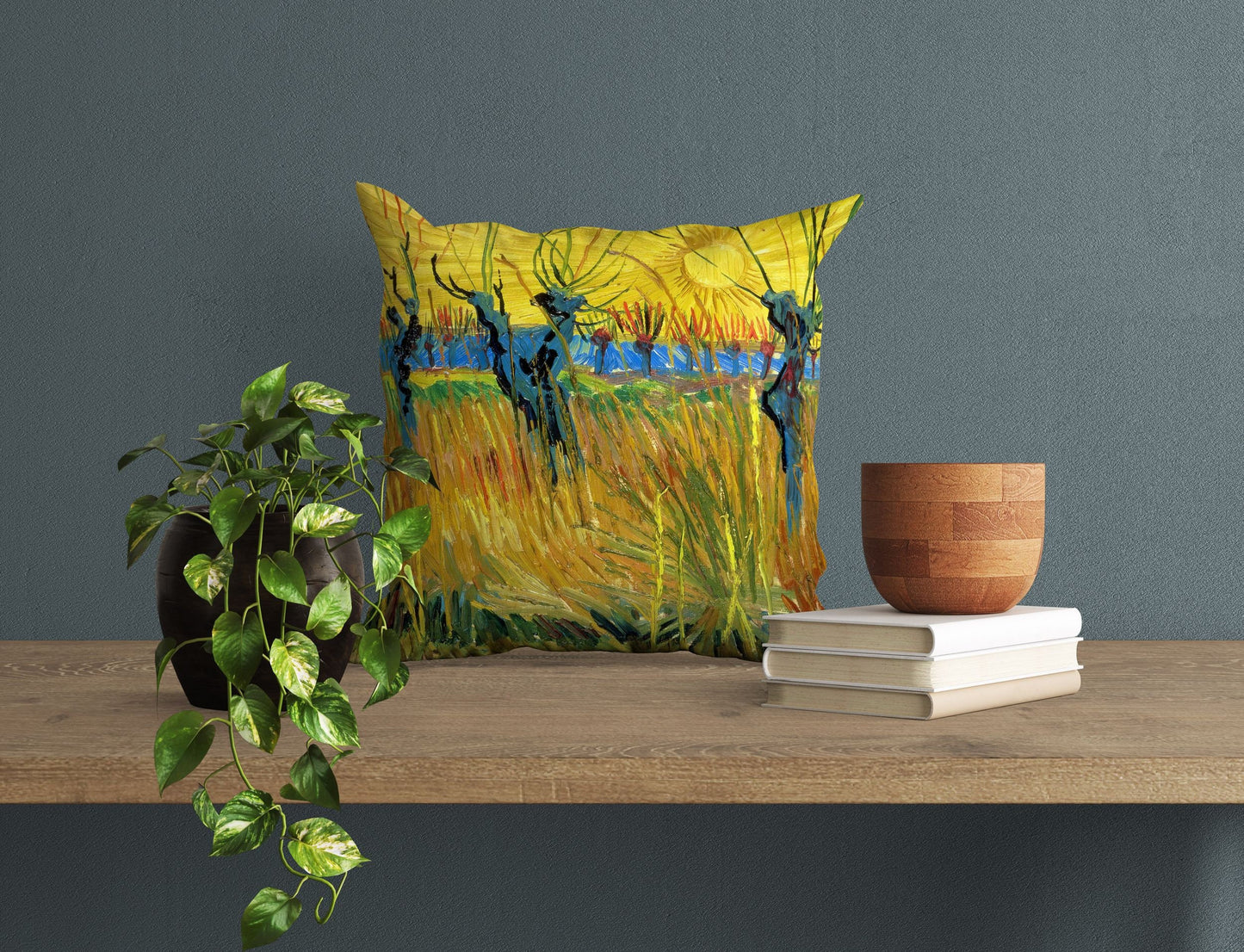 Vincent Van Gogh Famous Art Pollard Willows With Setting Sun Decorative Pillow, Abstract Throw Pillow, Designer Pillow, Bright Yellow Pillow