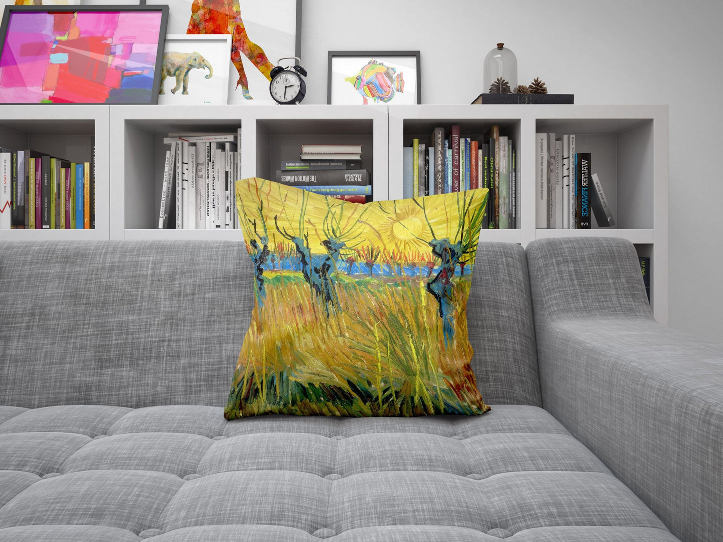 Vincent Van Gogh Famous Art Pollard Willows With Setting Sun Decorative Pillow, Abstract Throw Pillow, Designer Pillow, Bright Yellow Pillow