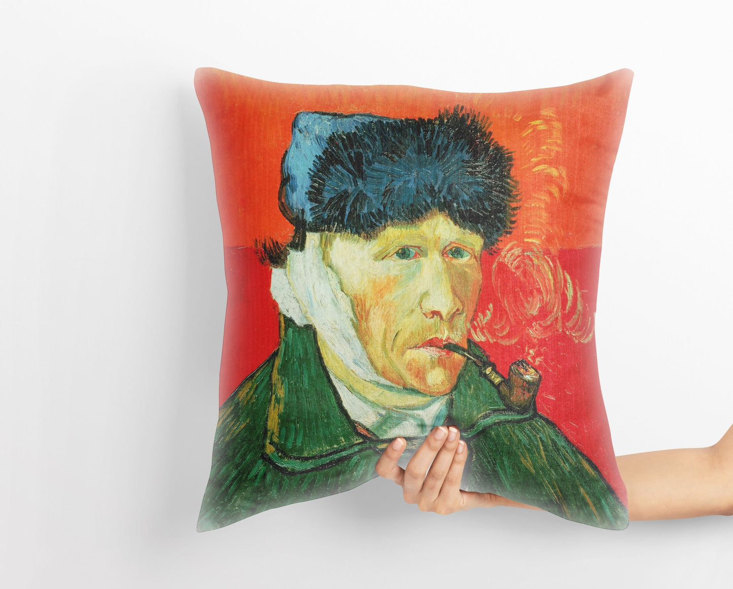 Vincent Van Gogh Famous Art Self-Portrait With Bandaged Ear And Pipe, Toss Pillow, Abstract Pillow, Art Pillow, 18 X 18 Pillow Covers