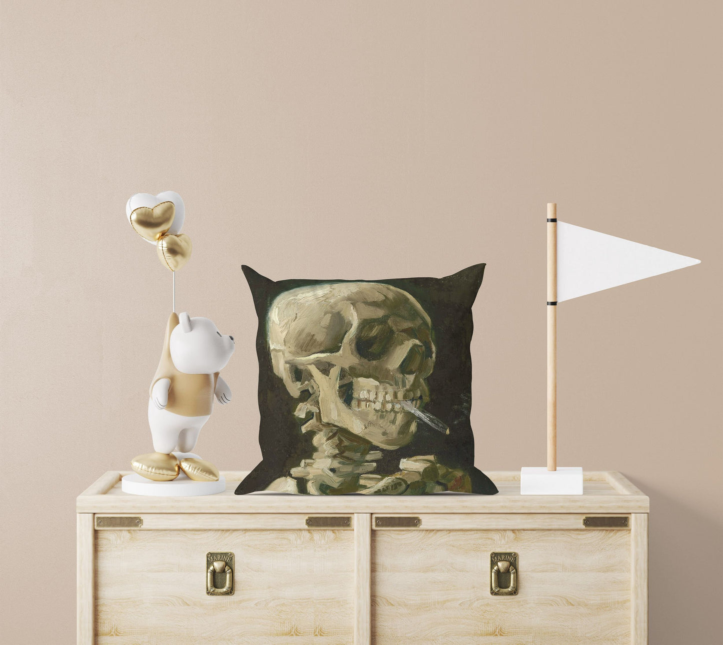 Vincent Van Gogh Famous Art Skull With Burning Cigarette, Decorative Pillow, Abstract Pillow, Art Pillow, Post-Impressionist Pillow