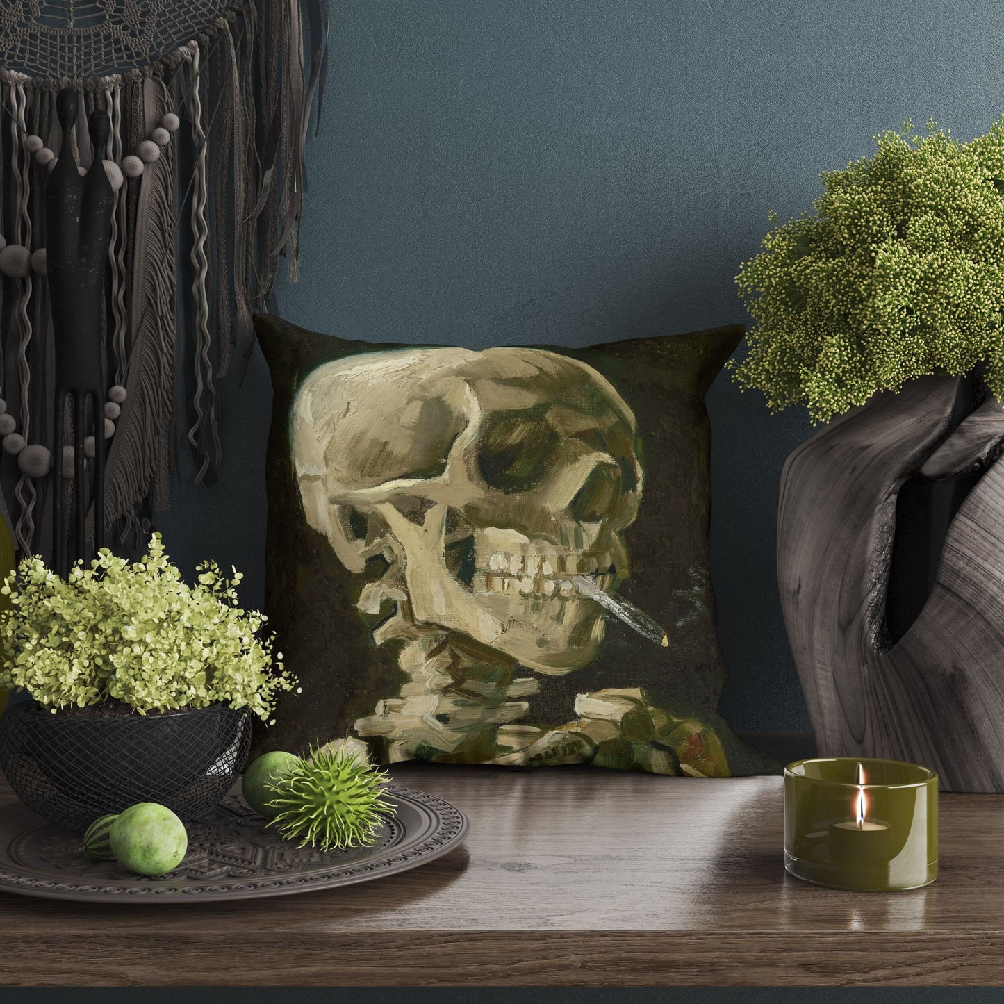 Vincent Van Gogh Famous Art Skull With Burning Cigarette, Decorative Pillow, Abstract Pillow, Art Pillow, Post-Impressionist Pillow