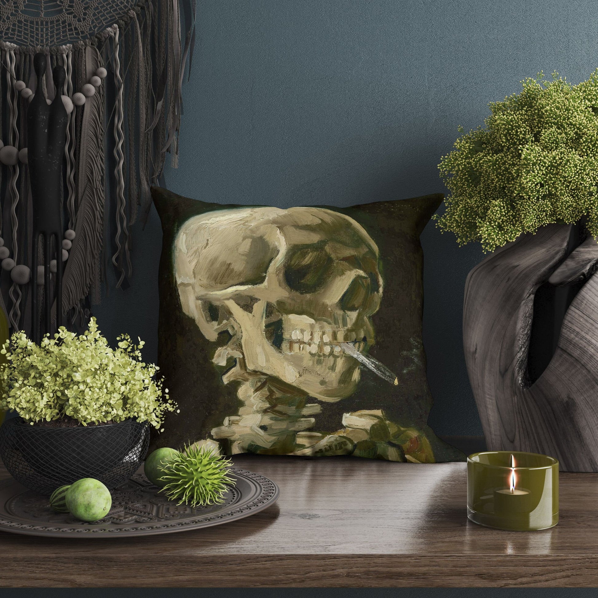 Vincent Van Gogh Famous Art Skull With Burning Cigarette, Decorative Pillow, Abstract Pillow, Art Pillow, Post-Impressionist Pillow