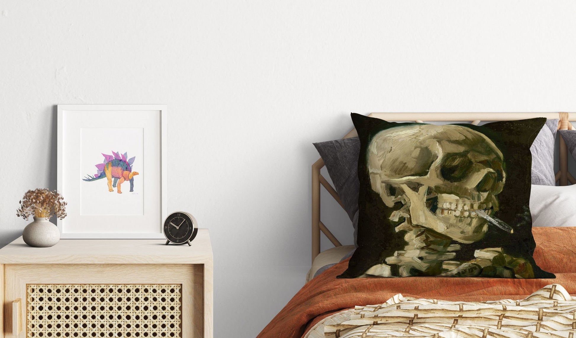 Vincent Van Gogh Famous Art Skull With Burning Cigarette, Decorative Pillow, Abstract Pillow, Art Pillow, Post-Impressionist Pillow