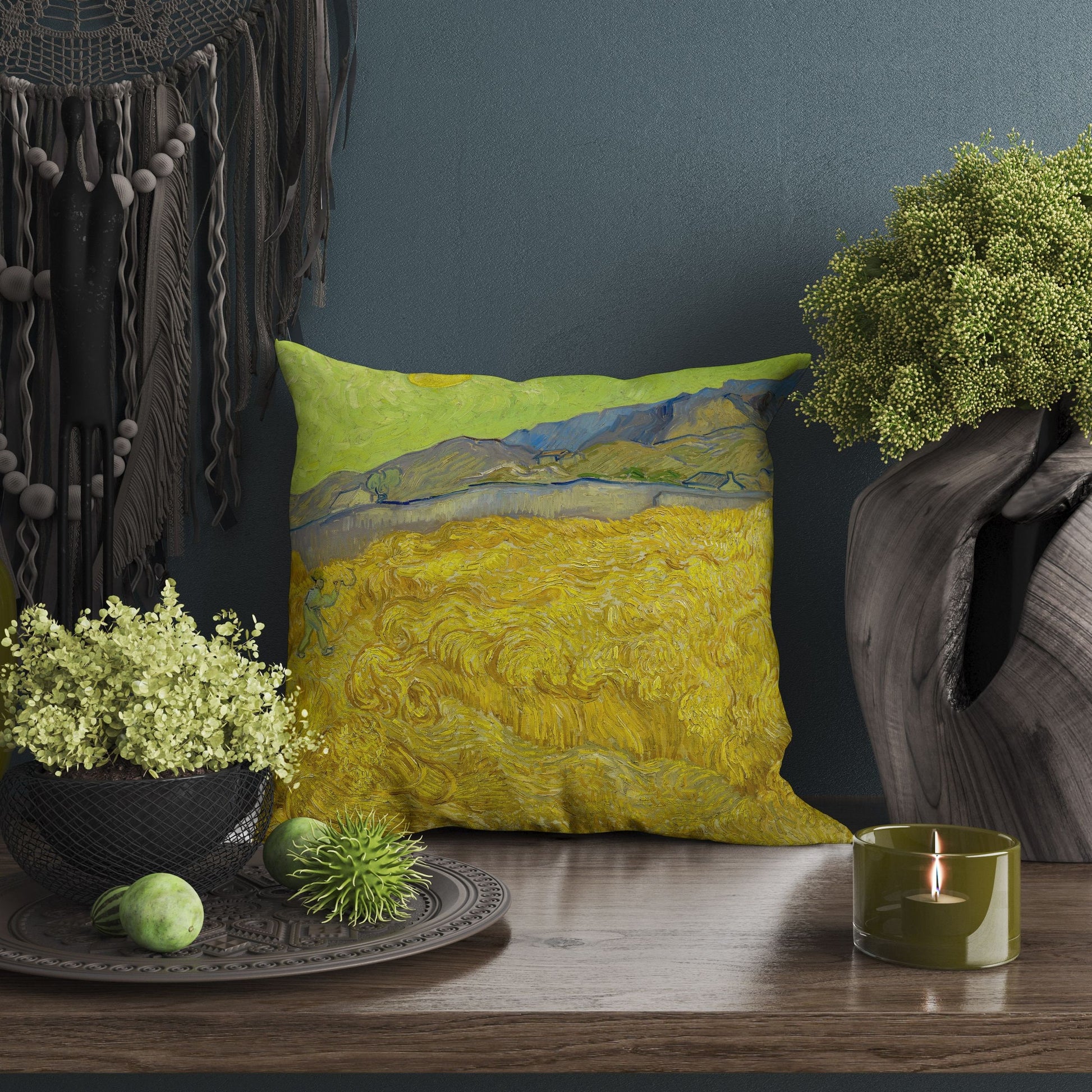 Vincent Van Gogh Wheatfield With A Reaper, Throw Pillow, Abstract Throw Pillow Cover, Art Pillow, Bright Yellow Pillow, Farmhouse Decor