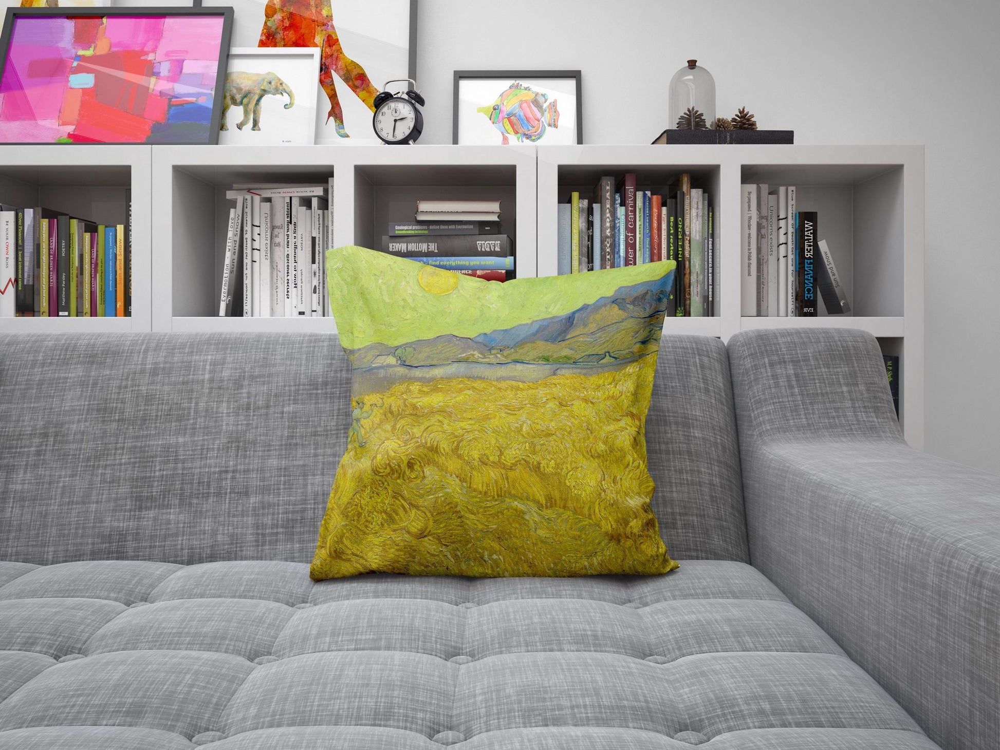 Vincent Van Gogh Wheatfield With A Reaper, Throw Pillow, Abstract Throw Pillow Cover, Art Pillow, Bright Yellow Pillow, Farmhouse Decor