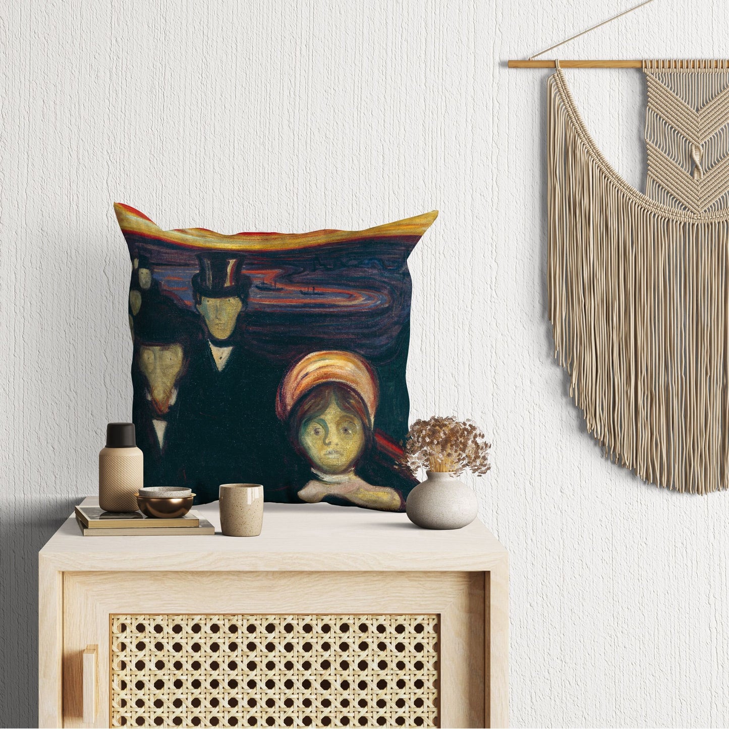 Edvard Munch Famous Art Anxiety, Pillow Case, Abstract Pillow, Soft Pillow Cases, Square Pillow, Playroom Decor, Indoor Pillow Cases