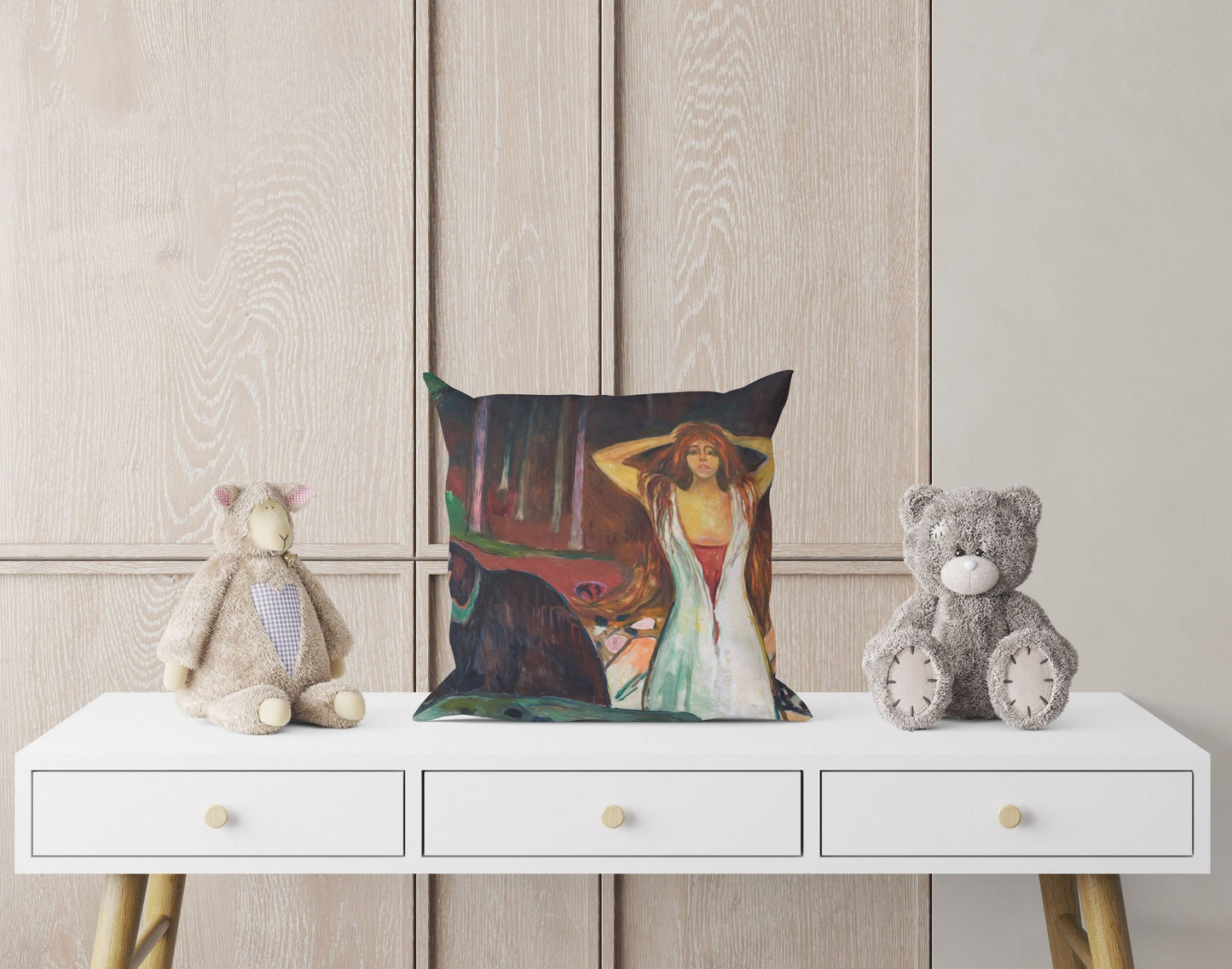 Edvard Munch Famous Art Ashes, Tapestry Pillows, Abstract Throw Pillow Cover, Artist Pillow, Black, Expressionist Pillow, Square Pillow