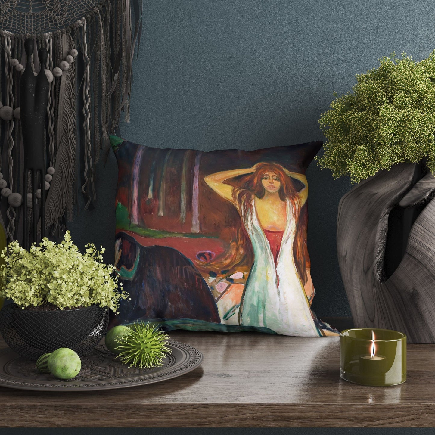 Edvard Munch Famous Art Ashes, Tapestry Pillows, Abstract Throw Pillow Cover, Artist Pillow, Black, Expressionist Pillow, Square Pillow