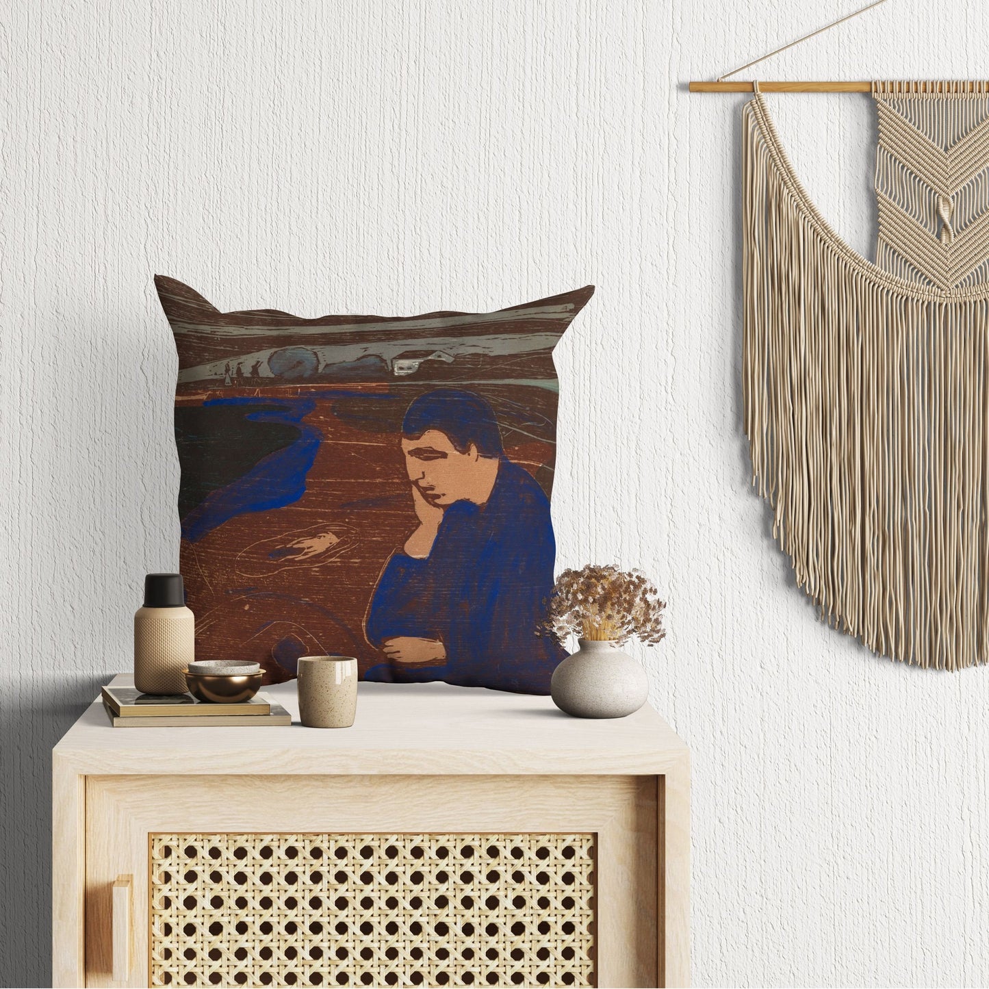 Edvard Munch Famous Art Melankoli, Throw Pillow Cover, Abstract Throw Pillow, 22X22 Pillow Cover, Home Decor Pillow, Sofa Pillows