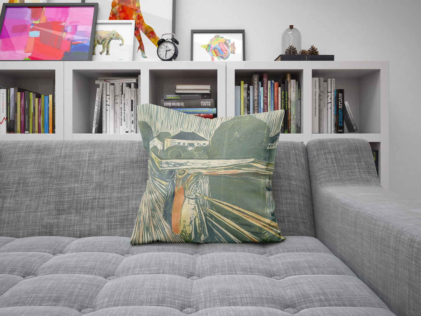 Edvard Munch Famous Art Pikene Pa Broen, Decorative Pillow, Abstract Throw Pillow Cover, Artist Pillow, Green Pillow Cases, Expressionist