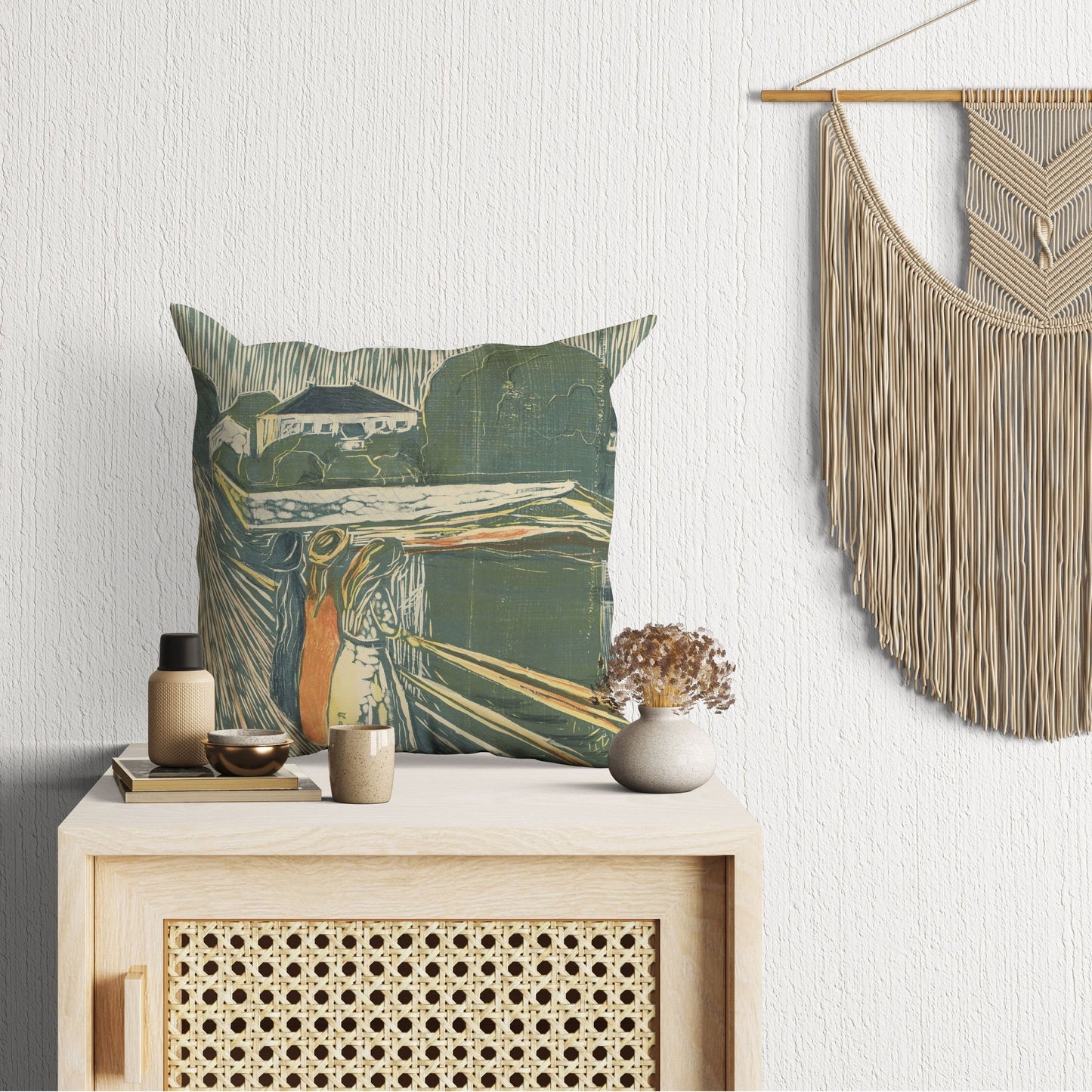 Edvard Munch Famous Art Pikene Pa Broen, Decorative Pillow, Abstract Throw Pillow Cover, Artist Pillow, Green Pillow Cases, Expressionist
