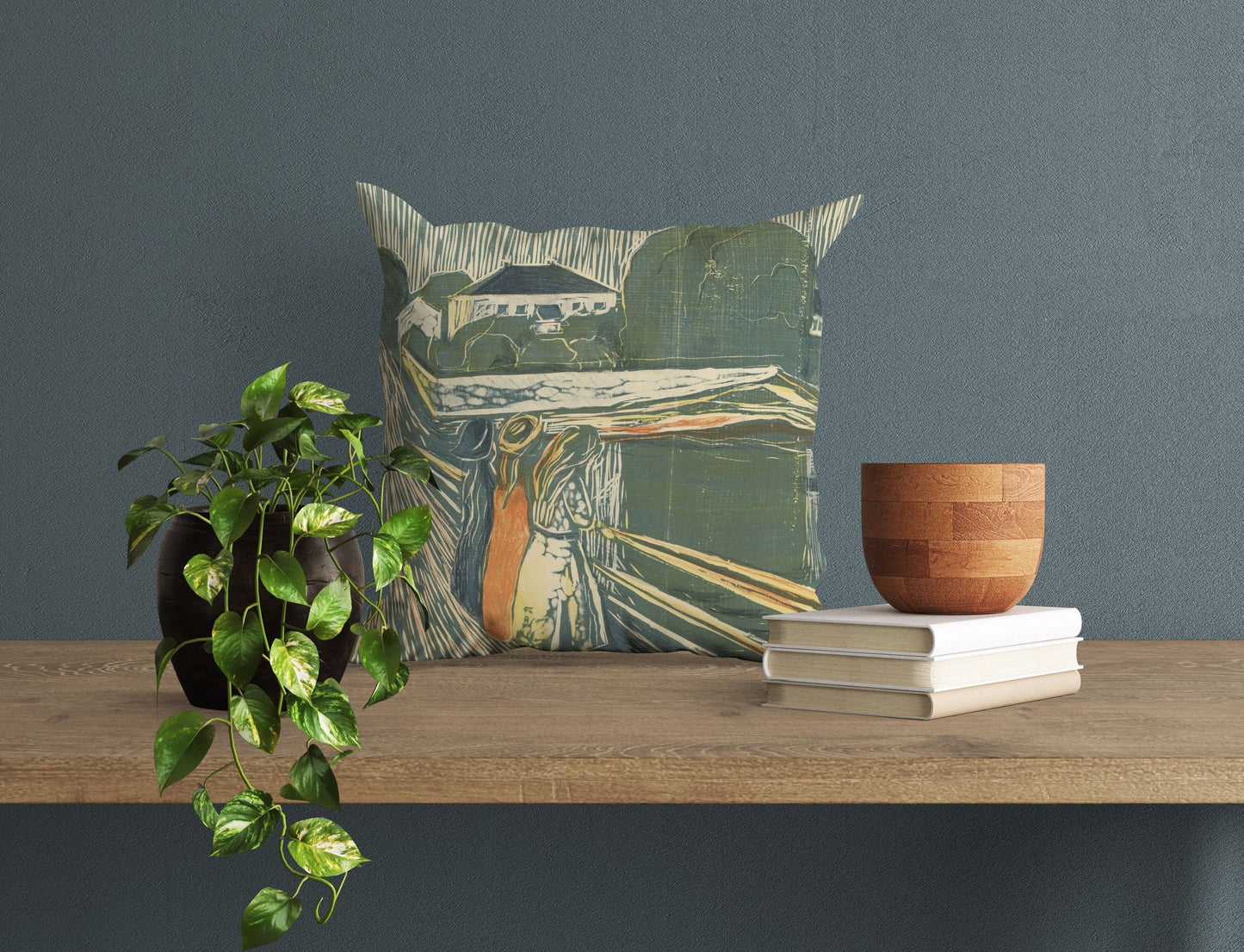 Edvard Munch Famous Art Pikene Pa Broen, Decorative Pillow, Abstract Throw Pillow Cover, Artist Pillow, Green Pillow Cases, Expressionist