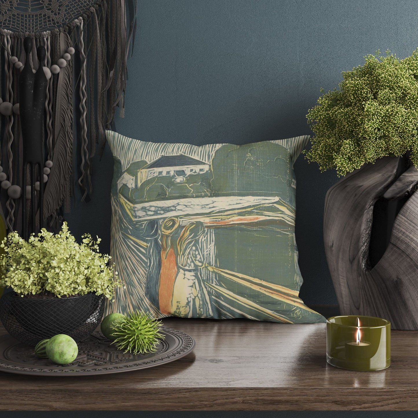 Edvard Munch Famous Art Pikene Pa Broen, Decorative Pillow, Abstract Throw Pillow Cover, Artist Pillow, Green Pillow Cases, Expressionist