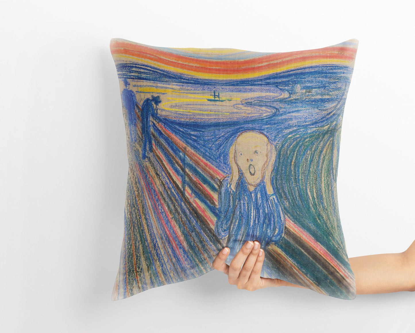 Edvard Munch Famous Art Scream, Decorative Pillow, Abstract Throw Pillow, Artist Pillow, Blue Pillow, Contemporary Pillow, Square Pillow
