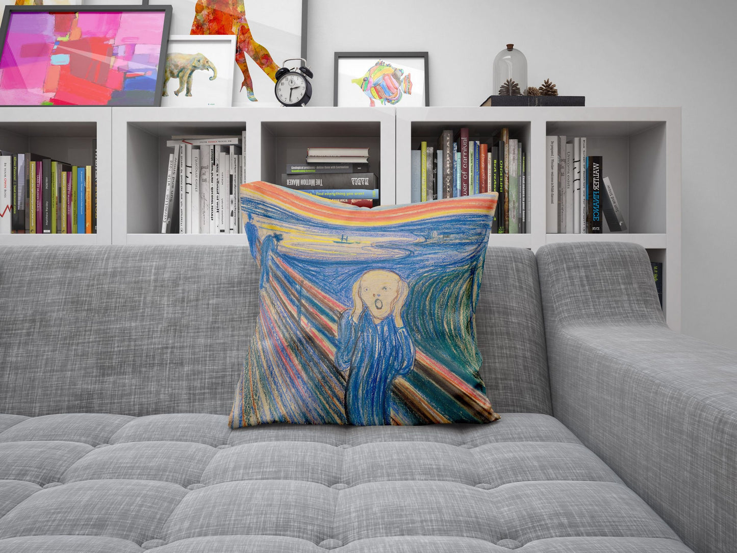Edvard Munch Famous Art Scream, Decorative Pillow, Abstract Throw Pillow, Artist Pillow, Blue Pillow, Contemporary Pillow, Square Pillow