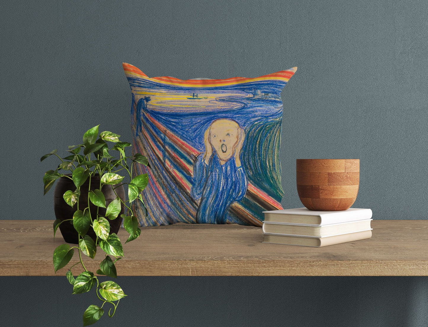 Edvard Munch Famous Art Scream, Decorative Pillow, Abstract Throw Pillow, Artist Pillow, Blue Pillow, Contemporary Pillow, Square Pillow