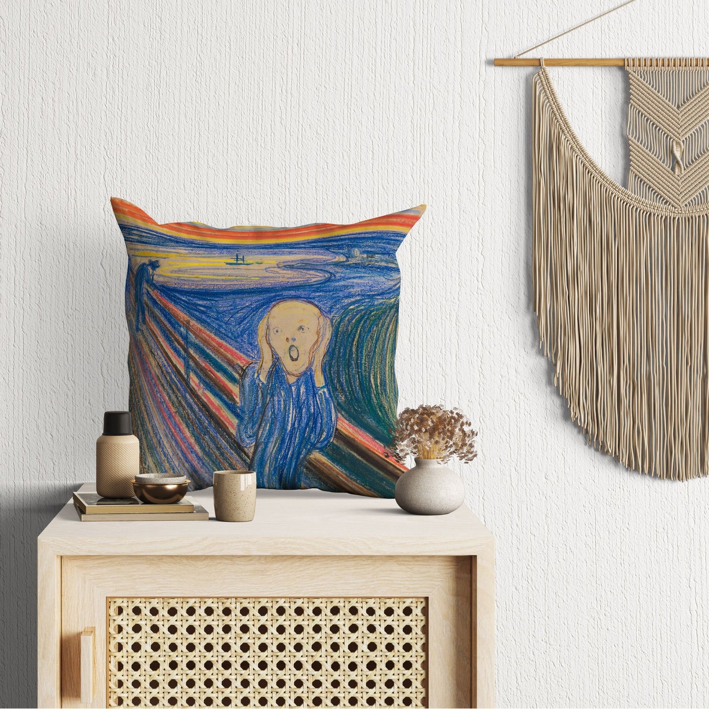 Edvard Munch Famous Art Scream, Decorative Pillow, Abstract Throw Pillow, Artist Pillow, Blue Pillow, Contemporary Pillow, Square Pillow