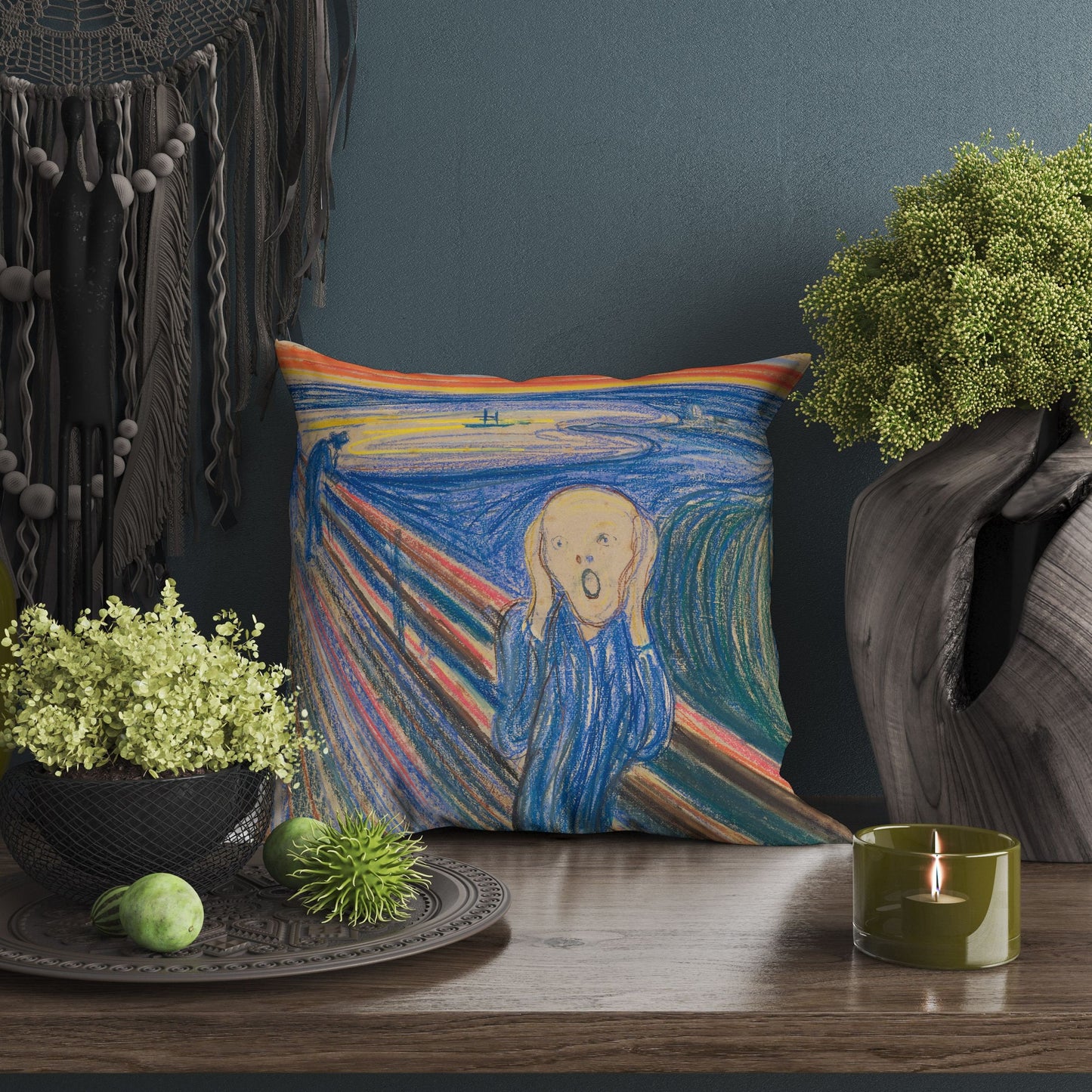 Edvard Munch Famous Art Scream, Decorative Pillow, Abstract Throw Pillow, Artist Pillow, Blue Pillow, Contemporary Pillow, Square Pillow