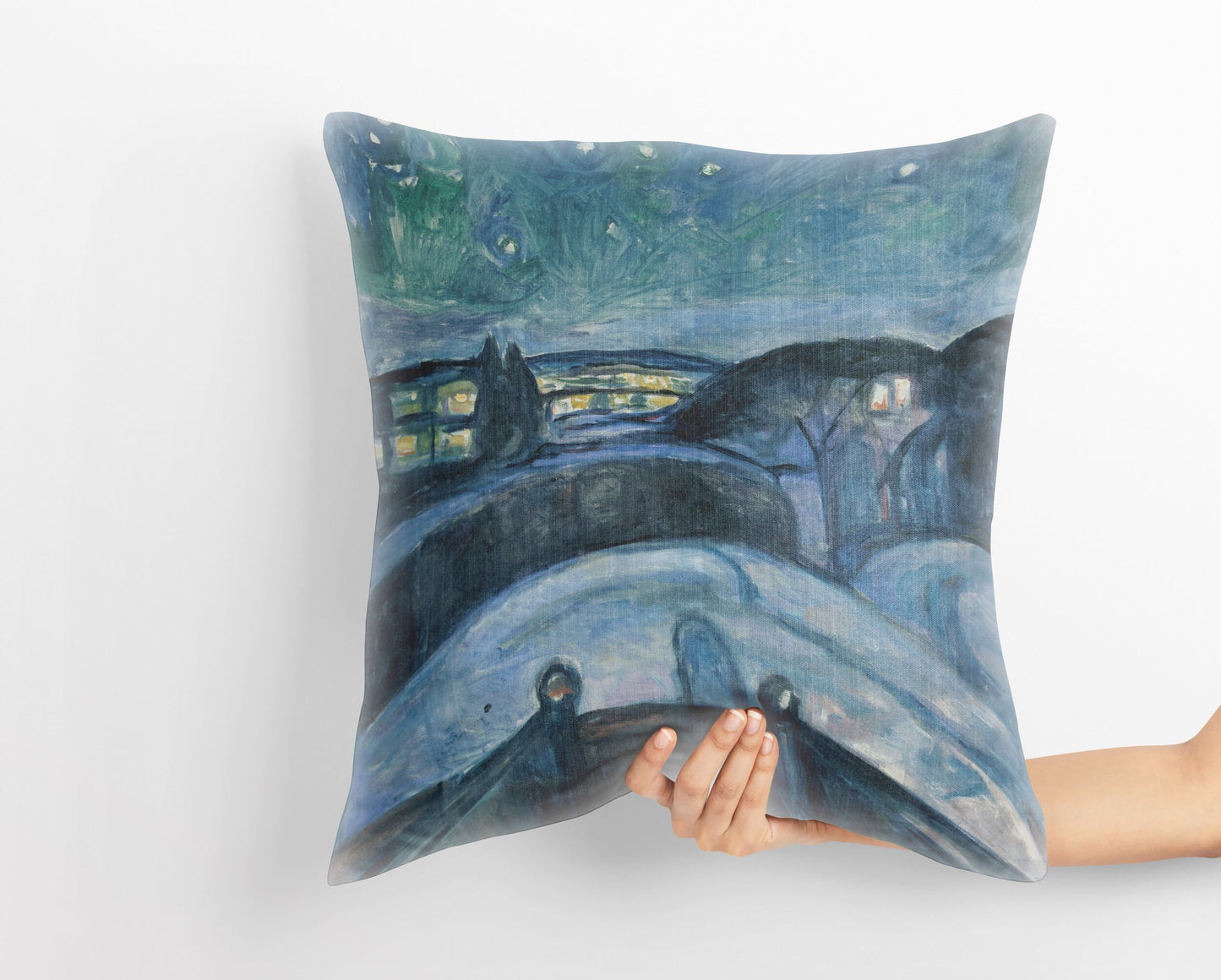 Edvard Munch Famous Art Starry Night, Pillow Case, Abstract Pillow, Art Pillow, Blue Pillow, Contemporary Pillow, Home Decor Pillow