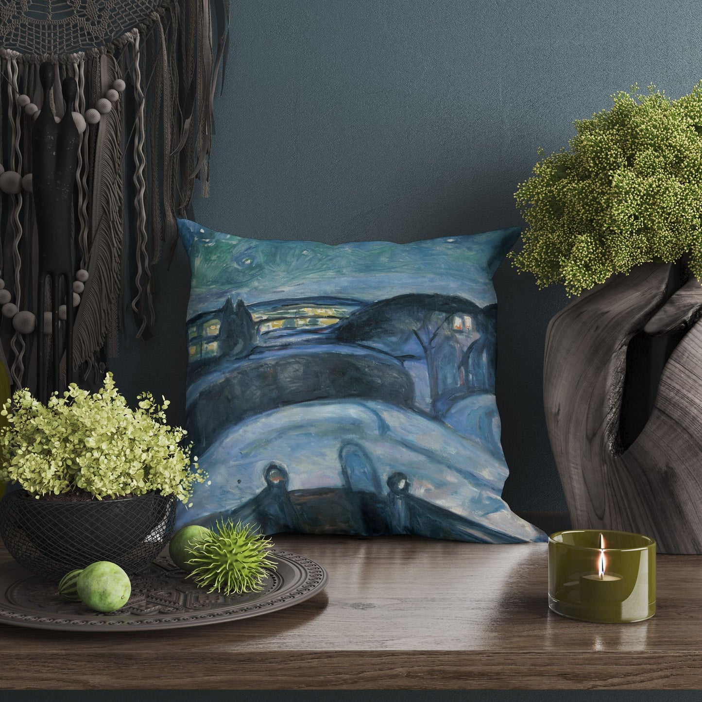 Edvard Munch Famous Art Starry Night, Pillow Case, Abstract Pillow, Art Pillow, Blue Pillow, Contemporary Pillow, Home Decor Pillow