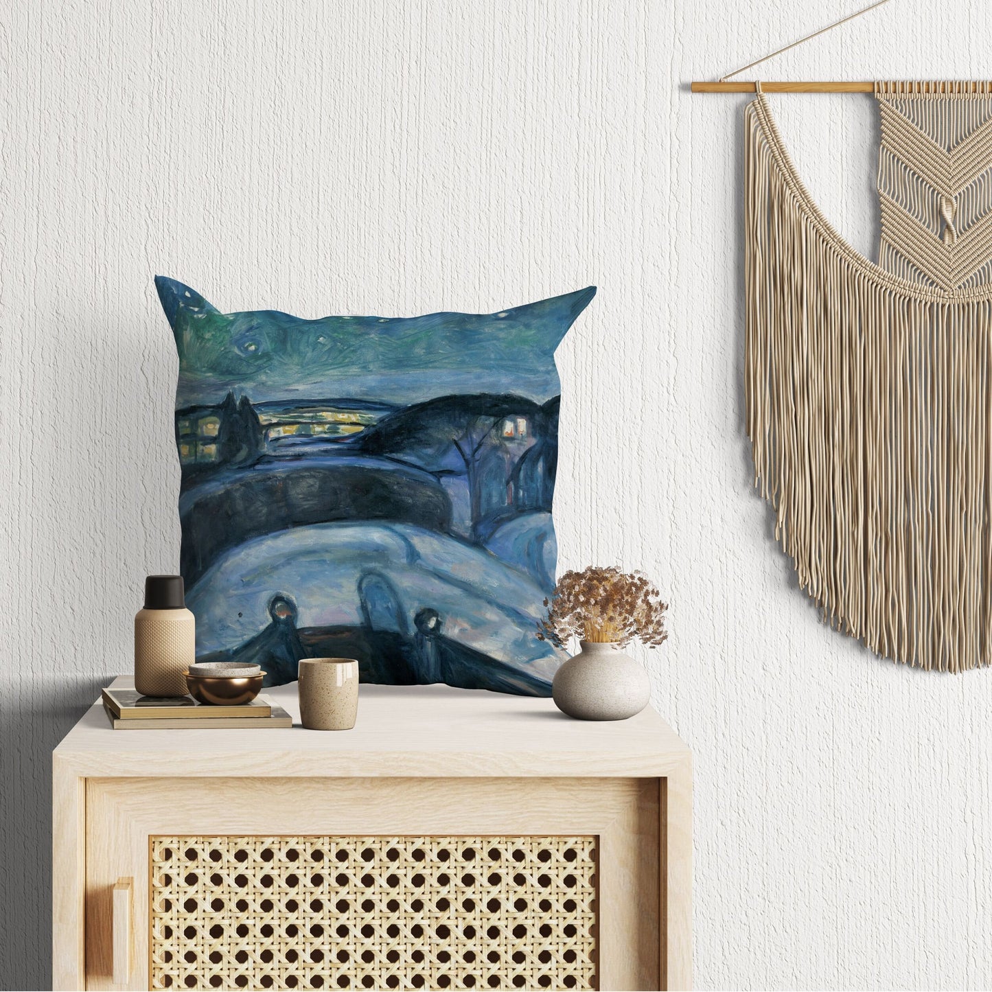 Edvard Munch Famous Art Starry Night, Pillow Case, Abstract Pillow, Art Pillow, Blue Pillow, Contemporary Pillow, Home Decor Pillow