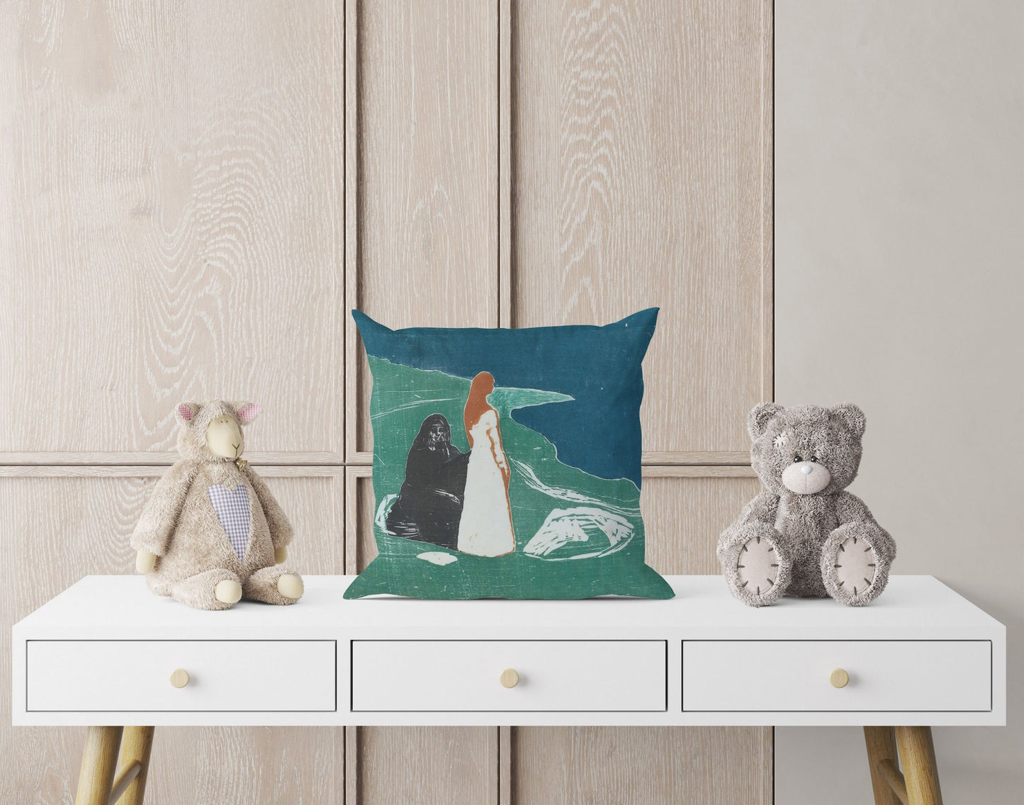 Edvard Munch Famous Art Two Women On The Beach, Toss Pillow, Abstract Throw Pillow, Artist Pillow, Green Pillow Cases, Modern Pillow