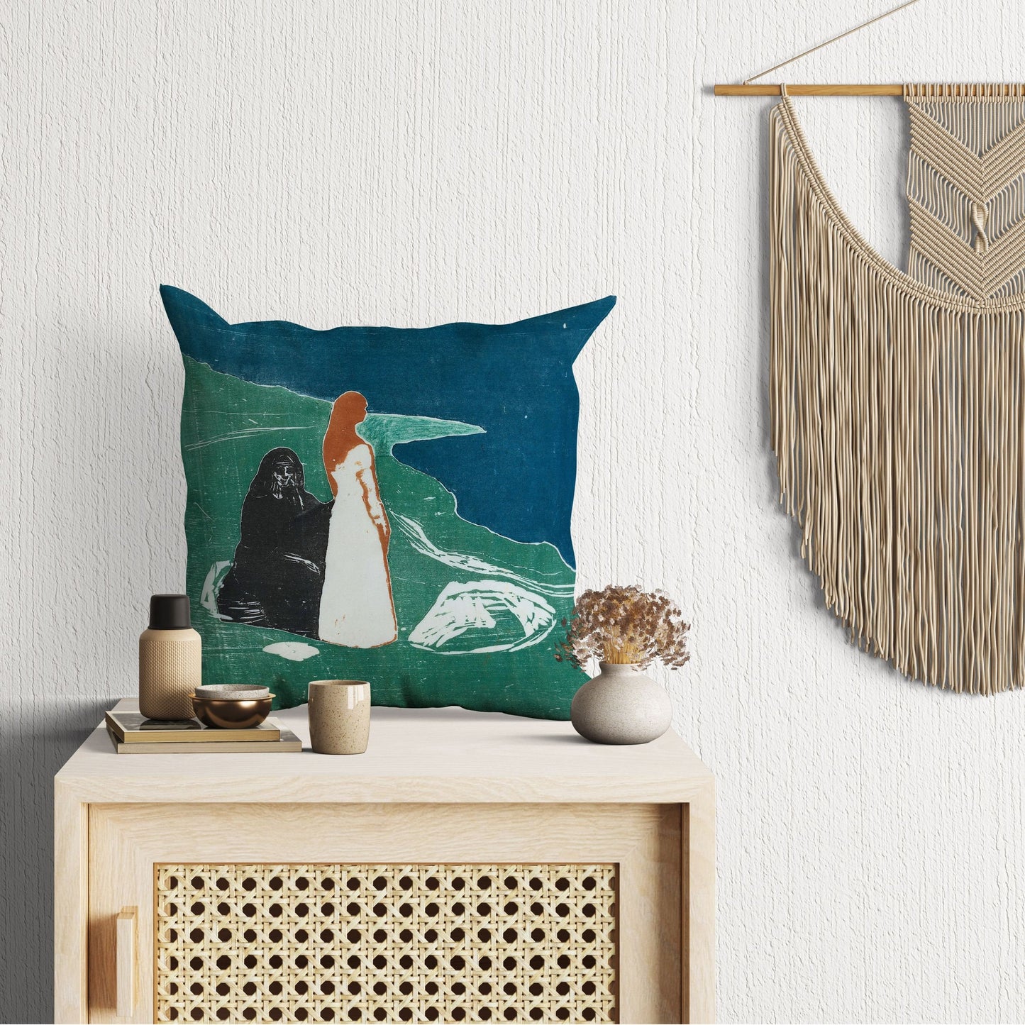 Edvard Munch Famous Art Two Women On The Beach, Toss Pillow, Abstract Throw Pillow, Artist Pillow, Green Pillow Cases, Modern Pillow