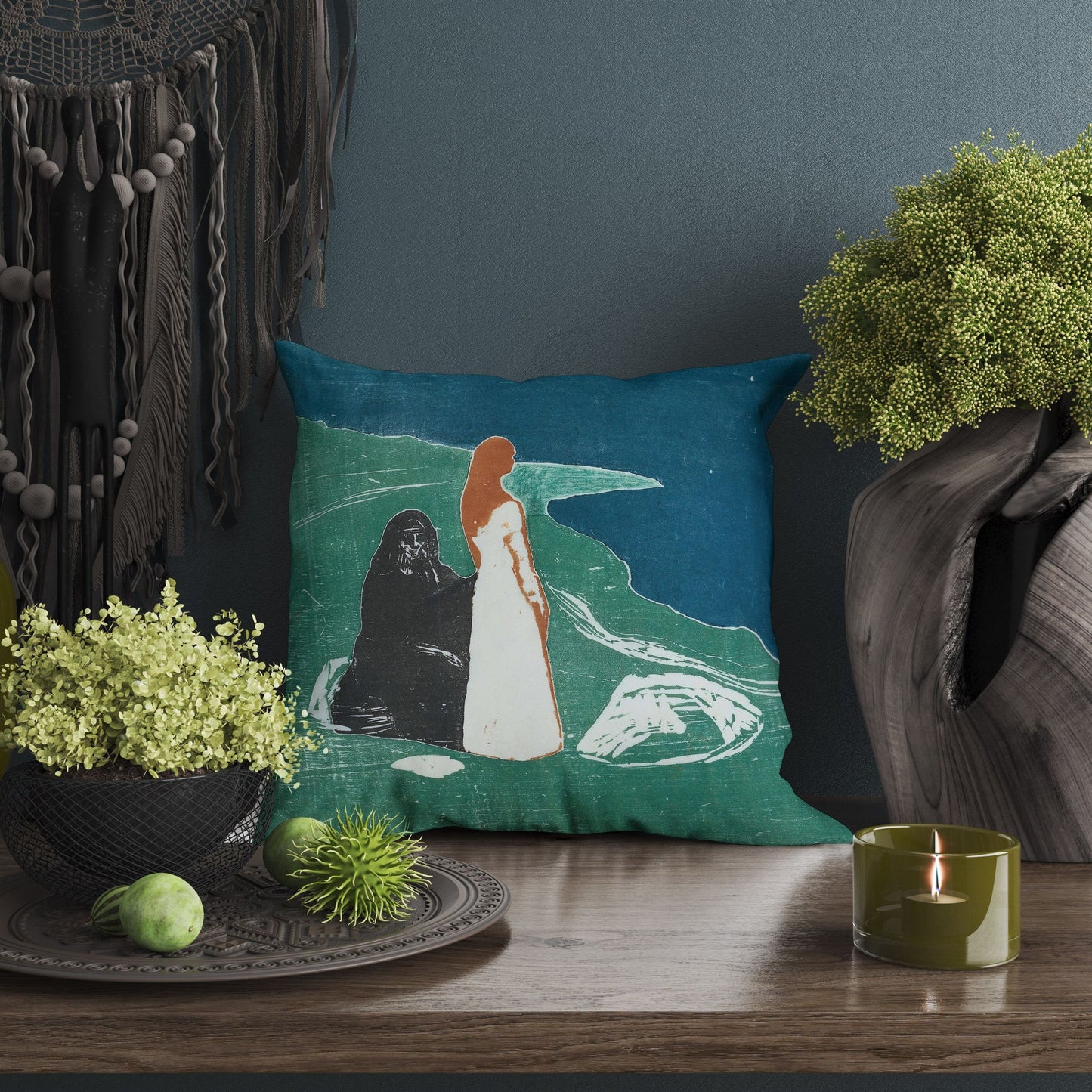 Edvard Munch Famous Art Two Women On The Beach, Toss Pillow, Abstract Throw Pillow, Artist Pillow, Green Pillow Cases, Modern Pillow