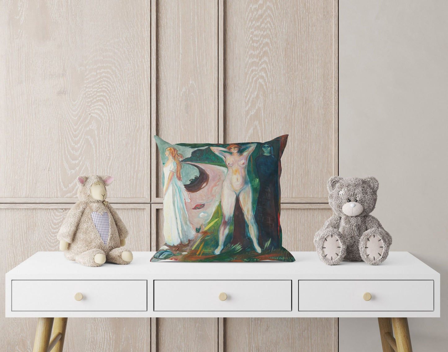 Edvard Munch Famous Art Woman, Pillow Case, Abstract Throw Pillow, Art Pillow, Green Pillow Cases, Expressionist Pillow, Large Pillow Cases