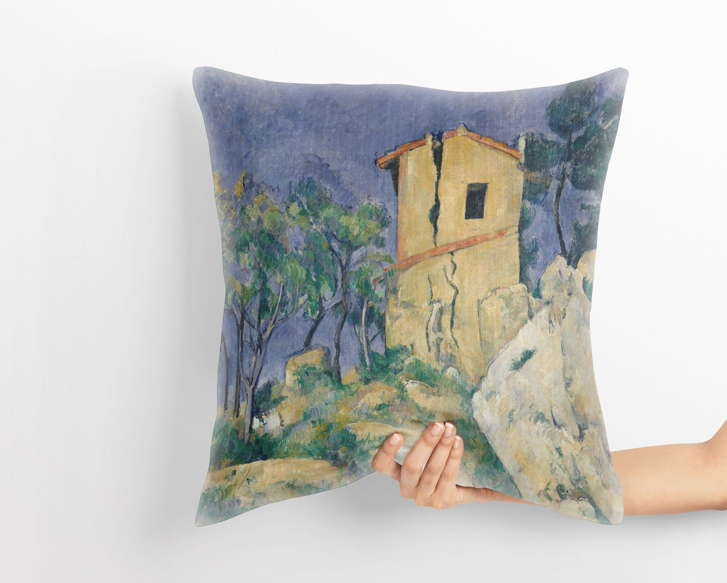 Paul Cezanne Famous Painting, Toss Pillow, Abstract Pillow, Artist Pillow, Blue And Yellow, Post-Impressionist Art, Square Pillow
