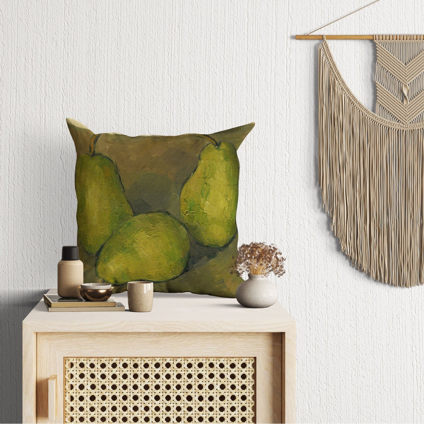 Paul Cezanne Famous Painting Three Pears, Throw Pillow, Abstract Throw Pillow, Designer Pillow, Green Pillow Cases, Contemporary Pillow