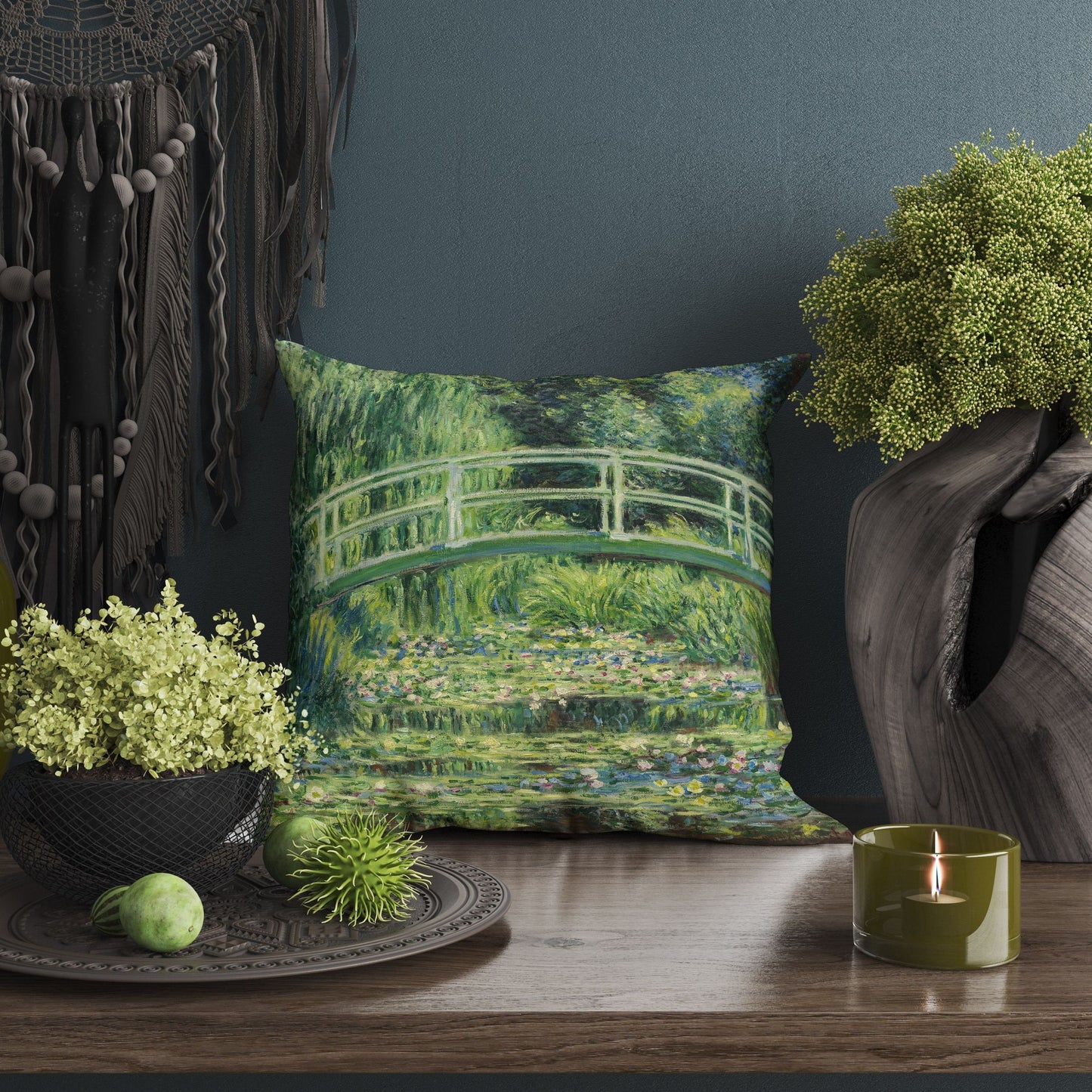 Claude Monet Famous Painting White Water Lilies, Decorative Pillow, Abstract Throw Pillow Cover, Soft Pillow Cases, Green Pillow Cases