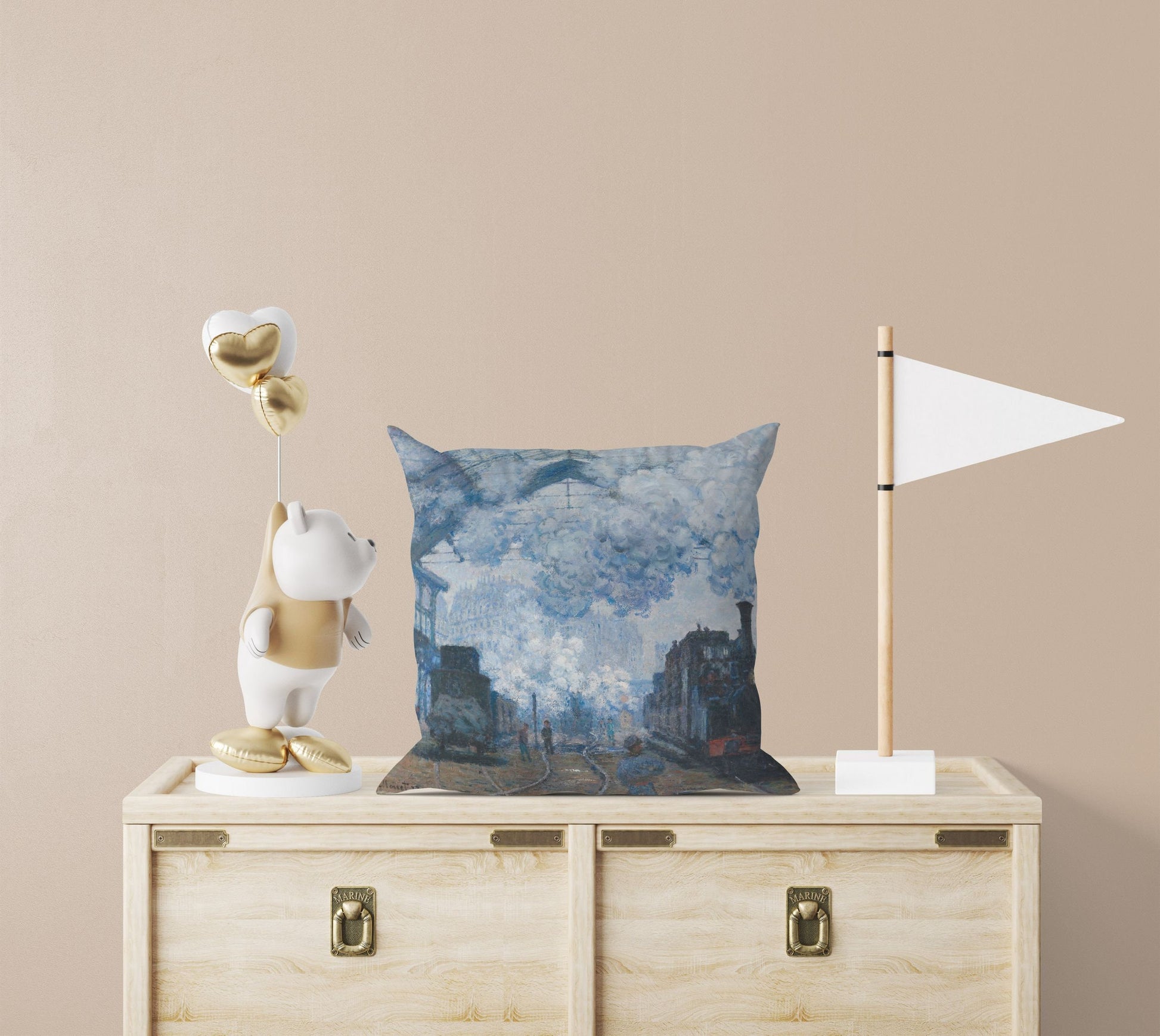 Claude Monet Famous Painting The Gare Saint-Lazare, Artist Pillow, Blue Abstract Pillow, Modern Pillow, Large Pillow Cases Housewarming Gift