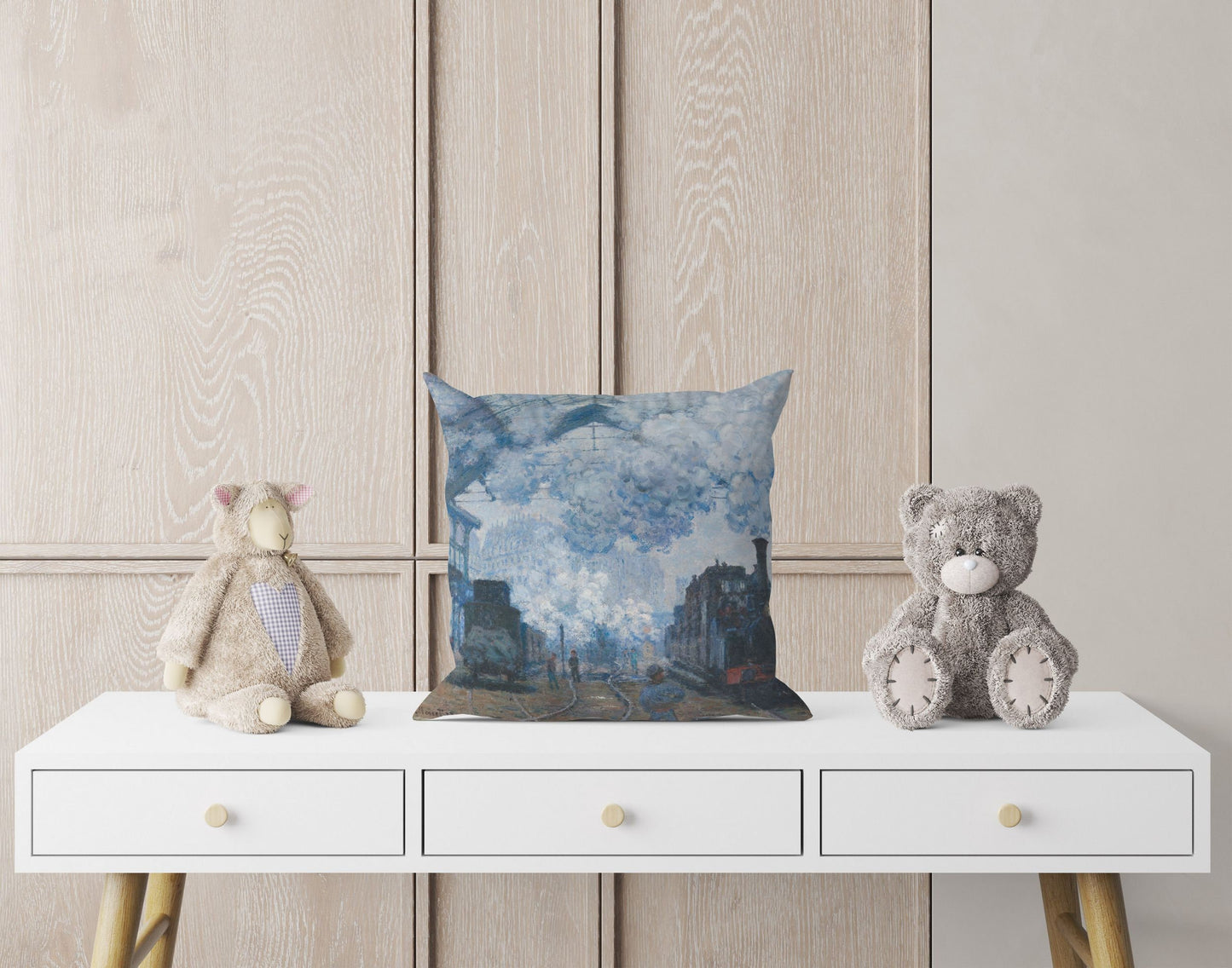 Claude Monet Famous Painting The Gare Saint-Lazare, Artist Pillow, Blue Abstract Pillow, Modern Pillow, Large Pillow Cases Housewarming Gift