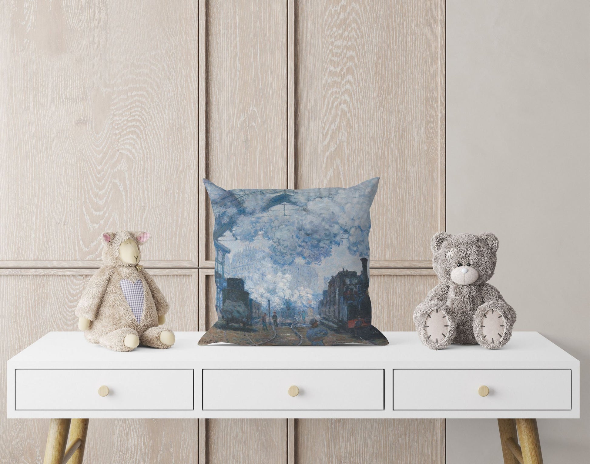 Claude Monet Famous Painting The Gare Saint-Lazare, Artist Pillow, Blue Abstract Pillow, Modern Pillow, Large Pillow Cases Housewarming Gift