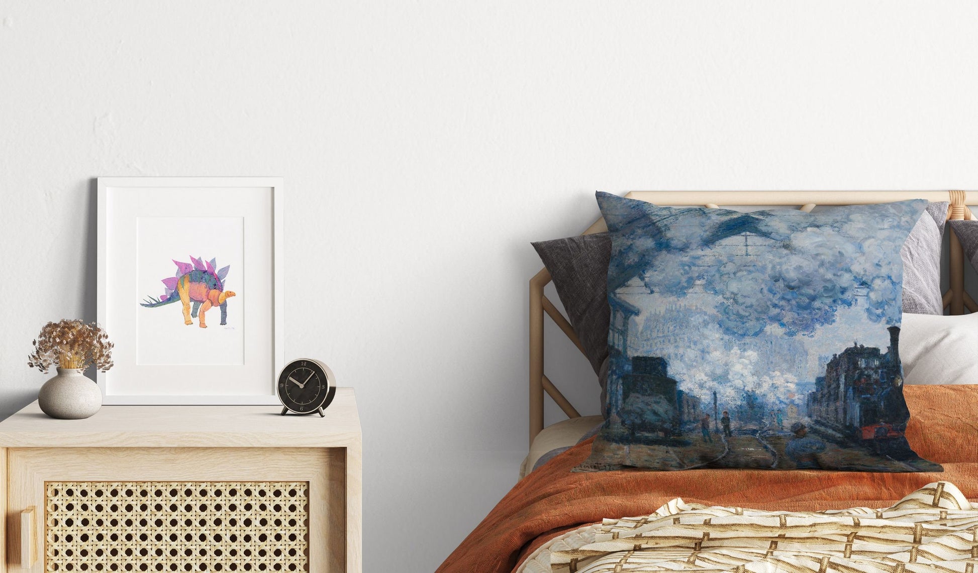 Claude Monet Famous Painting The Gare Saint-Lazare, Artist Pillow, Blue Abstract Pillow, Modern Pillow, Large Pillow Cases Housewarming Gift