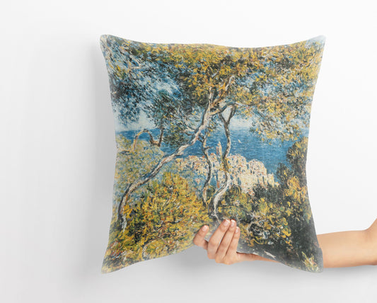 Claude Monet Famous Painting Bordighera, Decorative Pillow, Abstract Throw Pillow, Art Pillow, Bright Yellow Pillow, Modern Pillow