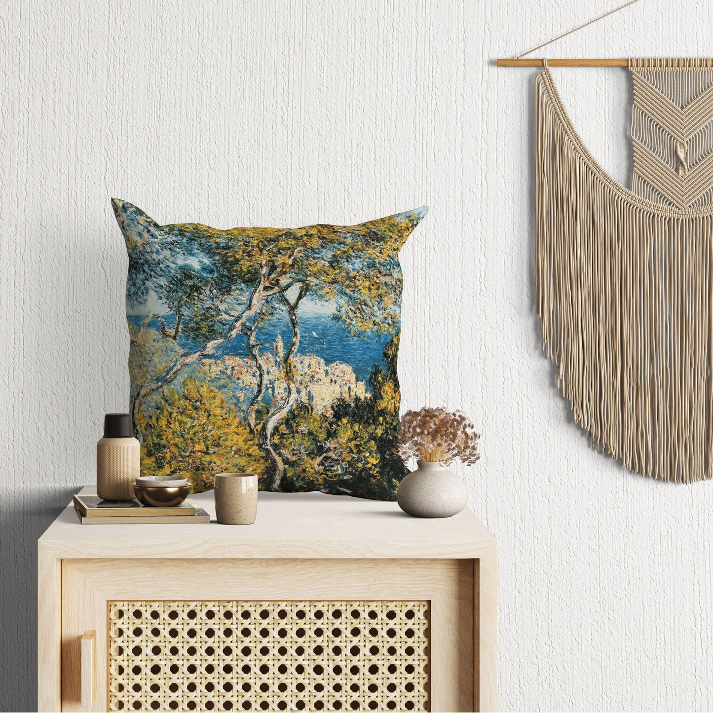 Claude Monet Famous Painting Bordighera, Decorative Pillow, Abstract Throw Pillow, Art Pillow, Bright Yellow Pillow, Modern Pillow