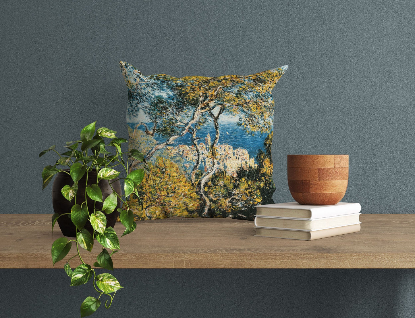 Claude Monet Famous Painting Bordighera, Decorative Pillow, Abstract Throw Pillow, Art Pillow, Bright Yellow Pillow, Modern Pillow
