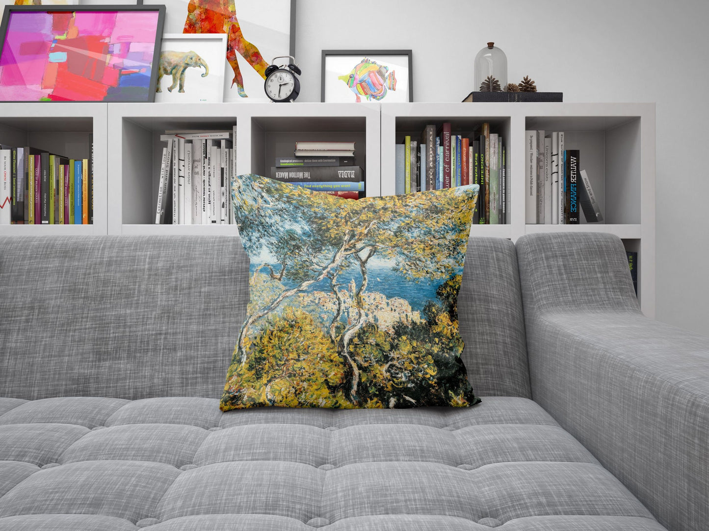 Claude Monet Famous Painting Bordighera, Decorative Pillow, Abstract Throw Pillow, Art Pillow, Bright Yellow Pillow, Modern Pillow