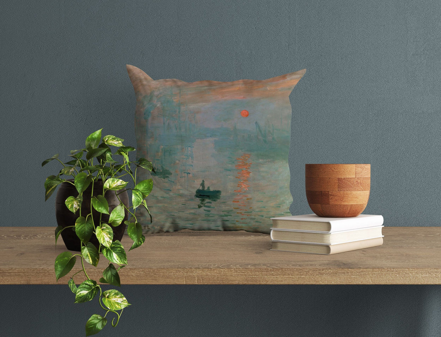 Claude Monet Famous Painting Impression Sunrise, Pillow Case, Abstract Throw Pillow Cover, Bright Yellow Pillow, Contemporary Pillow