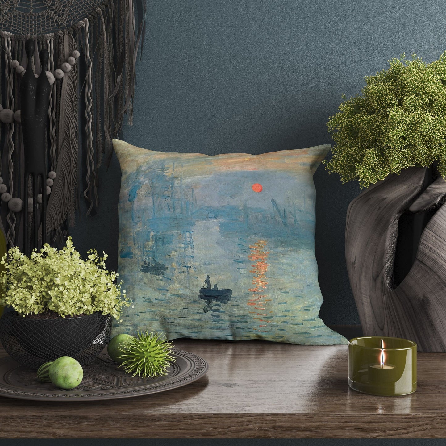 Claude Monet Famous Painting Impression Sunrise, Throw Pillow Cover, Abstract Pillow, Soft Pillow Cases, Blue And Green, Modern Pillow