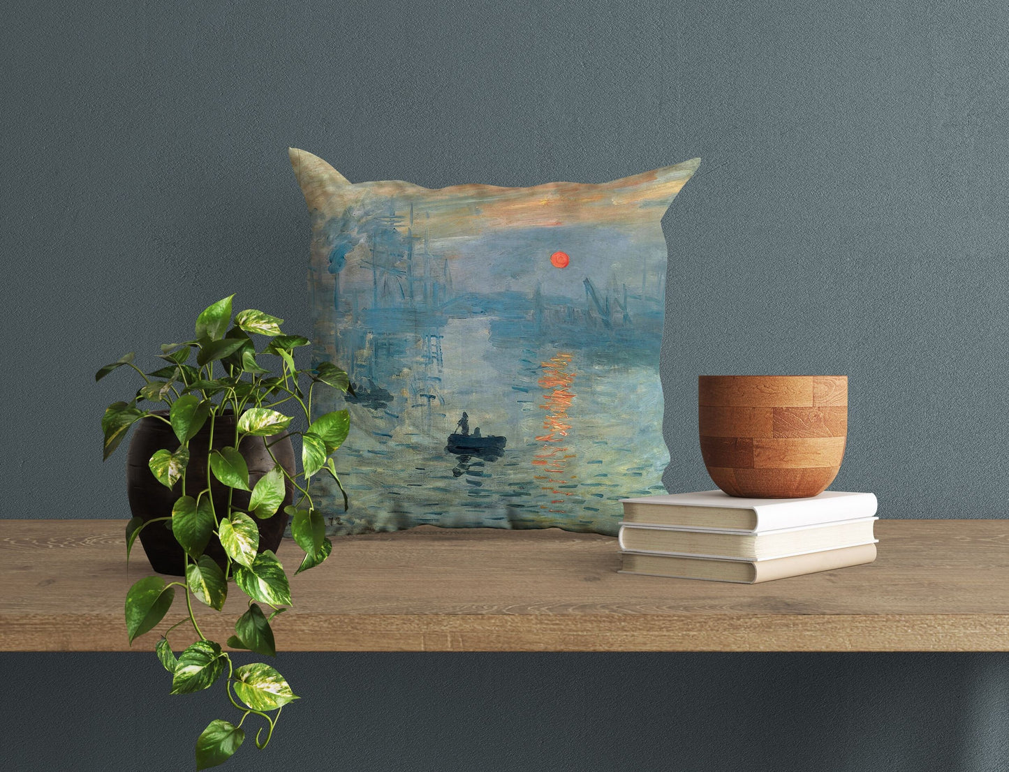 Claude Monet Famous Painting Impression Sunrise, Throw Pillow Cover, Abstract Pillow, Soft Pillow Cases, Blue And Green, Modern Pillow