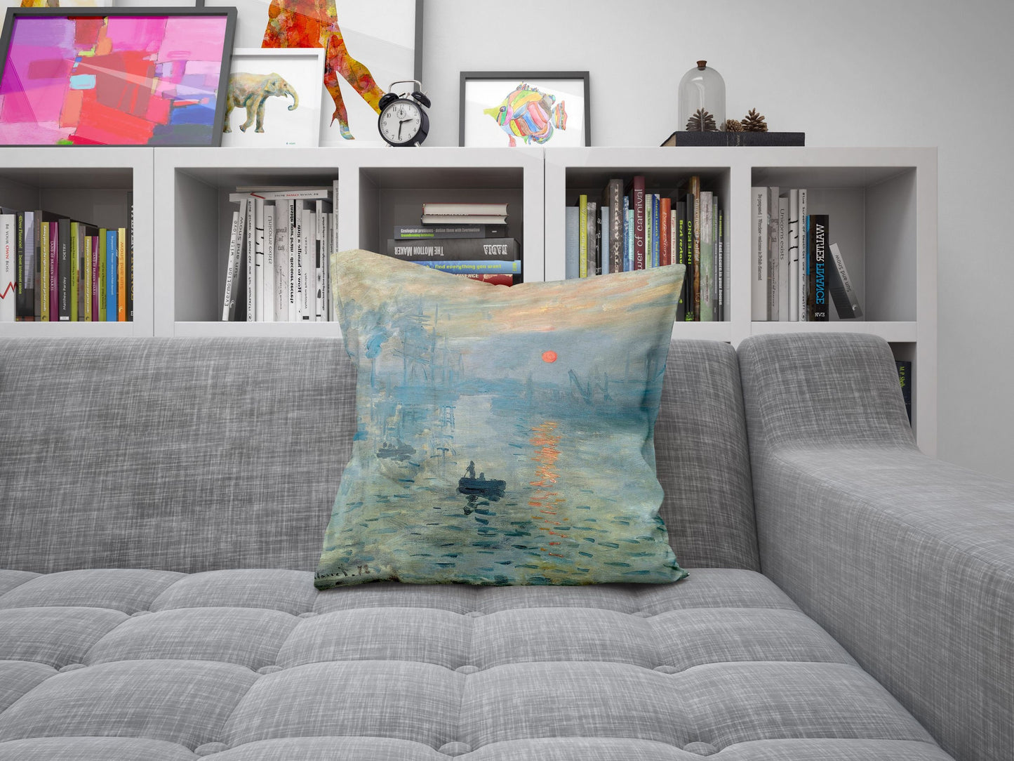 Claude Monet Famous Painting Impression Sunrise, Throw Pillow Cover, Abstract Pillow, Soft Pillow Cases, Blue And Green, Modern Pillow